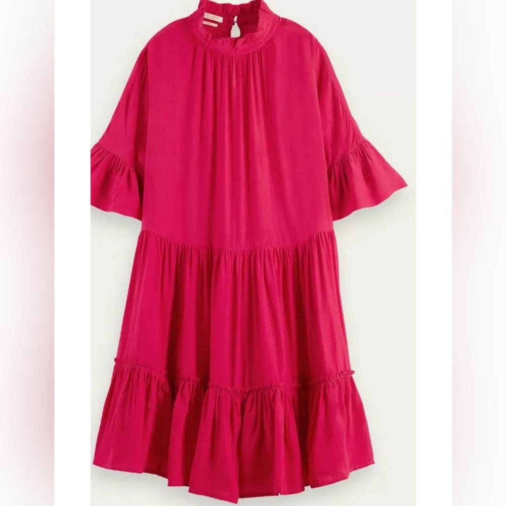 Scotch and Soda Pink  Ruffle Sleeved Tiered Mini Dress Sz 36
